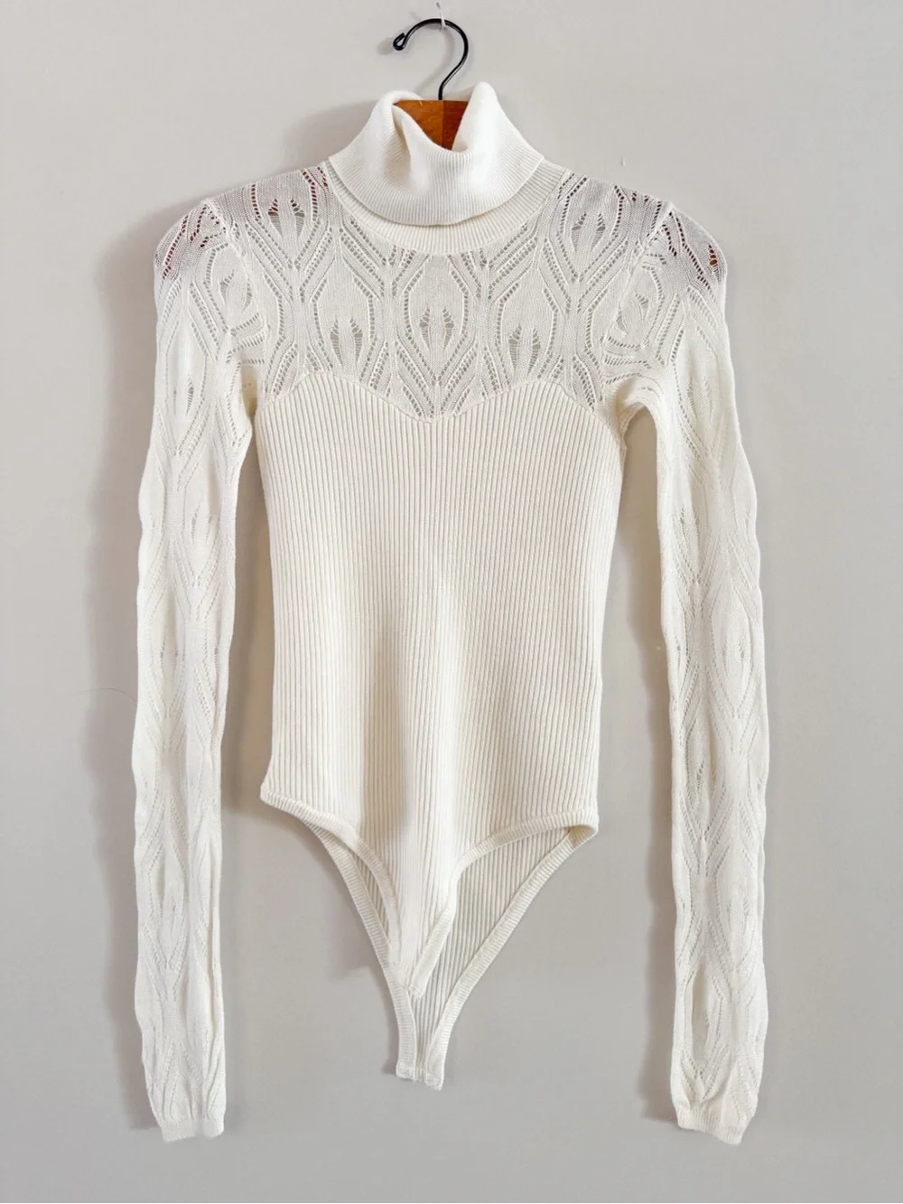 Free People Intimately Free Pretty in Pointelle Turtleneck Bodysuit White XS